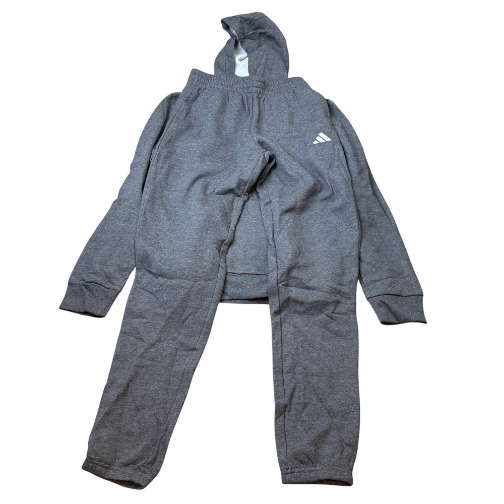 MSRP $65 Adidas Boys L 14/16 Dark Heather Grey 2 Piece Hoodie Sweatpants Set
